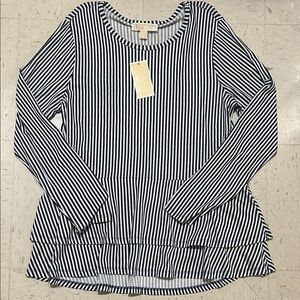 Brand New: Michael Kors Black and White Striped Pebble Blouse
